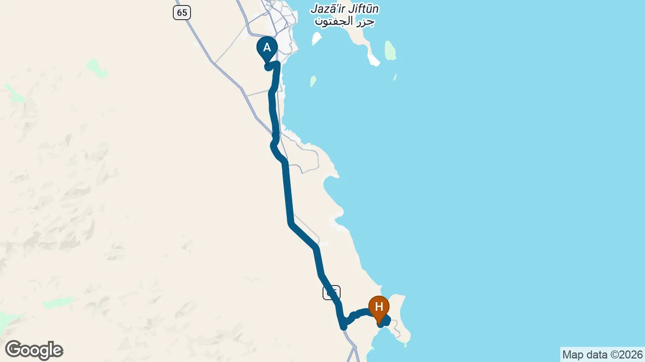 Driving route from Hurghada Airport to Steigenberger Ras Soma